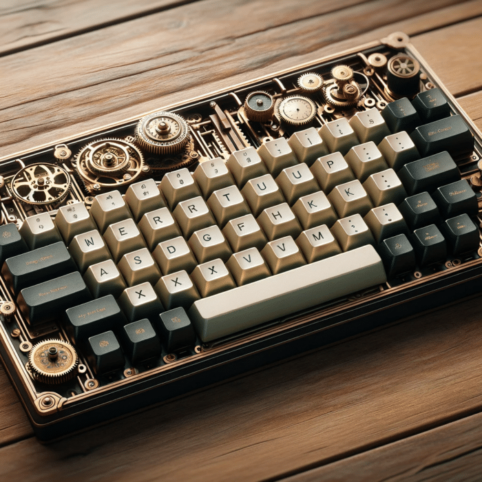 Compact steampunk keyboard on a desk