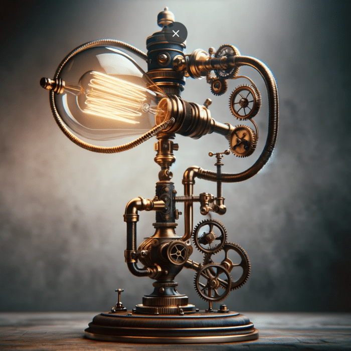 Steampunk lamp on gray background