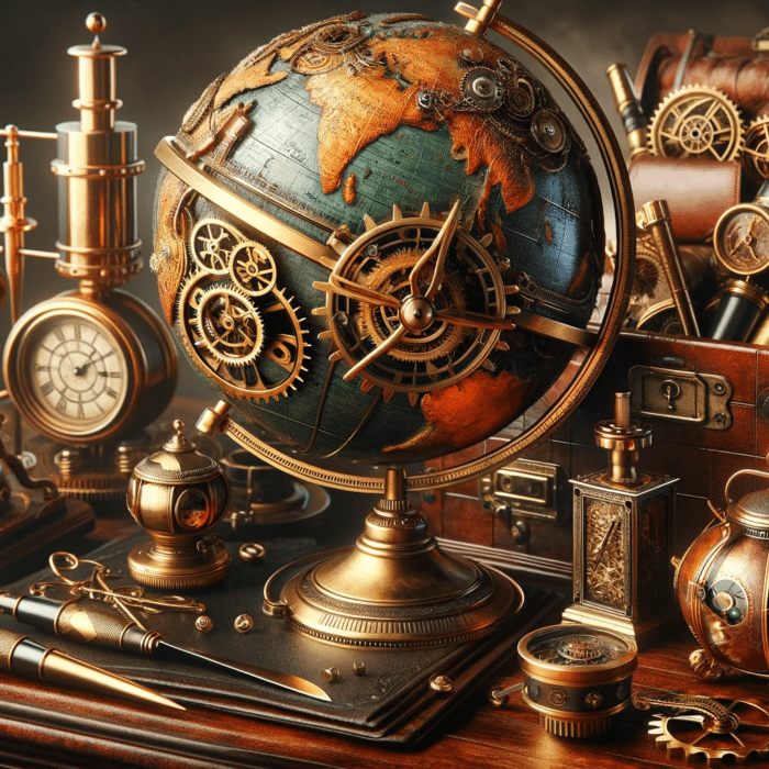 Steampunk office decors featuring a globe