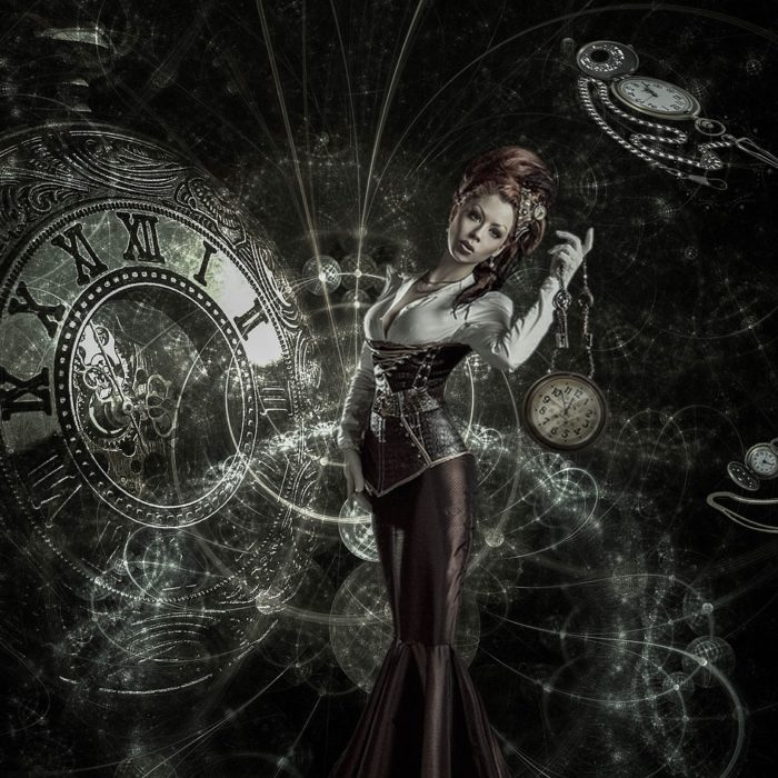 woman with clocks