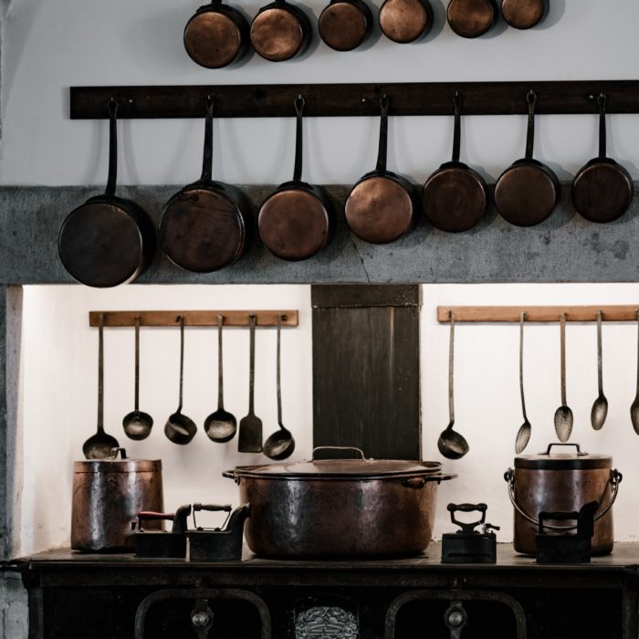 old fashioned stove with pots