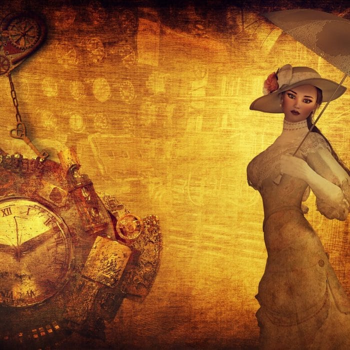 woman steampunk on writing background