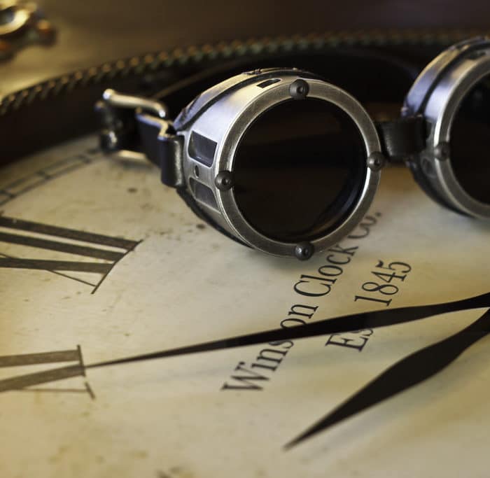 steampunk goggles and clock