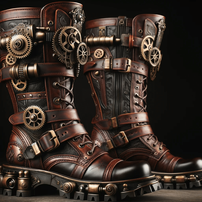 Steampunk boots on a black background