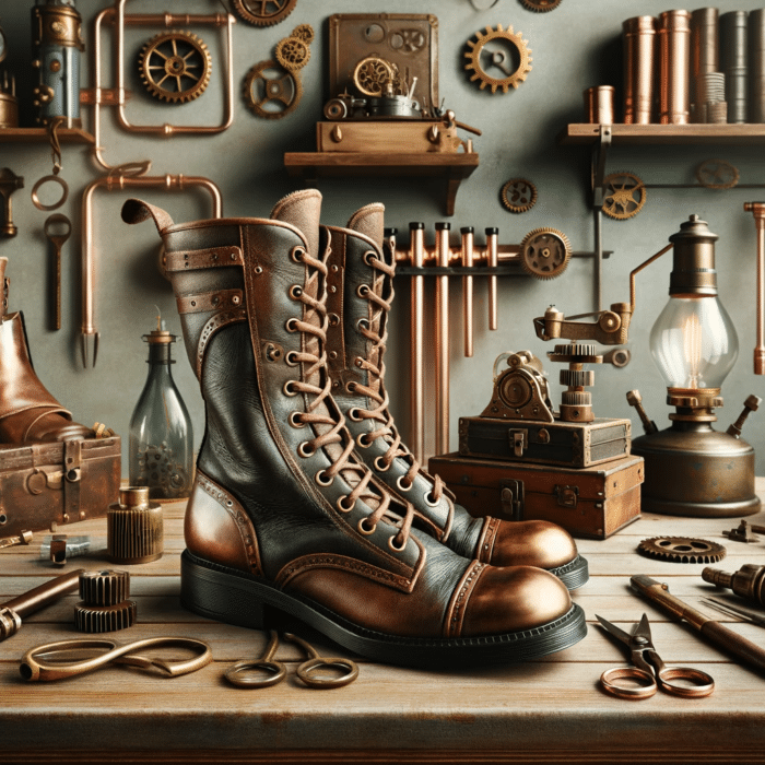 Steampunk boots with many devices