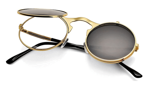 AIEYEZO Round Flip Up Sunglasses for Men and Women Rave Flip Glasses 90's Retro Steampunk Style