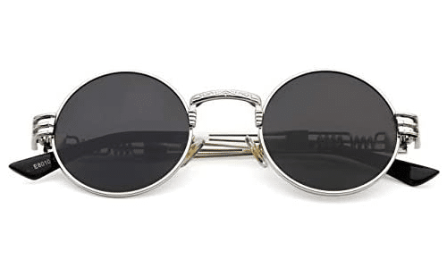AIEYEZO Round Steampunk Sunglasses Circle Hippie Glasses Metal Frame