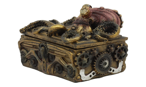 Faux Bronze Steampunk Octopus On Pirate Treasure Chest