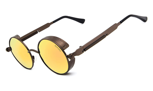 RONSOU Steampunk Style Round Vintage Polarized Sunglasses Retro Eyewear UV400 Protection Matel Frame