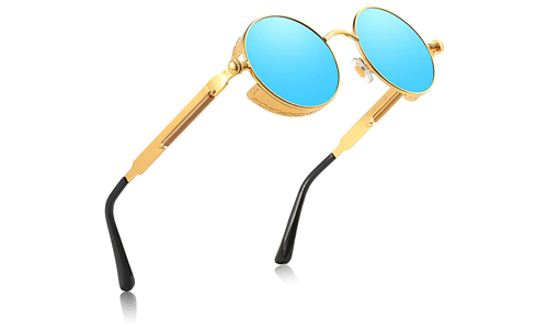 Retro Round Gothic Circle Steampunk Polarized Sunglasses Metal Alloy Polarized Sun glasses for Men Women