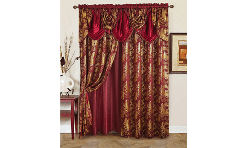 Window Panel Set Curtain with Attached Valance