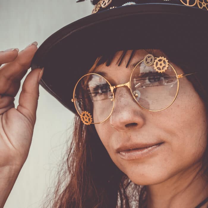 Steampunk lady wearing steampunk glasses