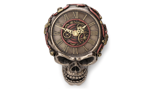 FLAT SKULL MECHANICAL GAGE HANGING WALL CLOCK