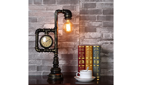 INDUSTRIAL TABLE LAMP WITH CLOCK