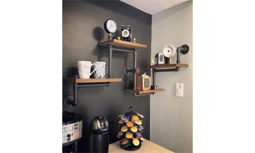 INDUSTRIAL WOOD LADDER PIPE WALL SHELF