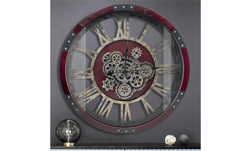 LARGE INDUSTRIAL WALL CLOCK WITH MOVING GEARS