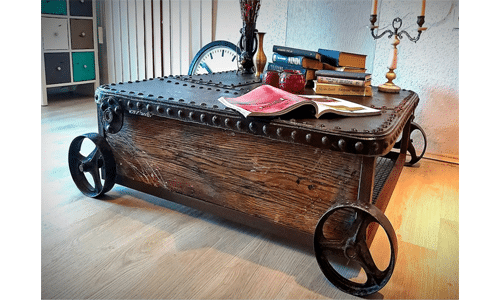 WOOD AND IRON COFFEE TABLE
