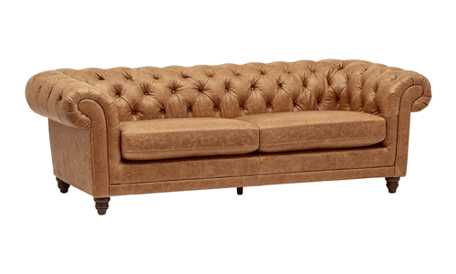 WOOD AND LEATHERETTE SOFA WITH NAIL HEAD TRIM